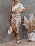 Amsoin Dew Shoulder Irregular Dress