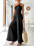 Amsoin One Shoulder Pleated Jumpsuit