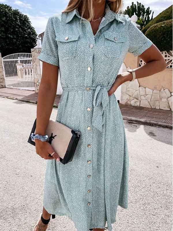 Amsoin Printed Button Dress