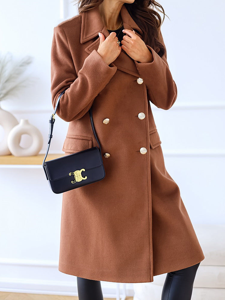 Amsoin Lapel Double Breasted Woolen Coat