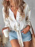 Amsoin Embroidered Leaf Strappy Shirt Top
