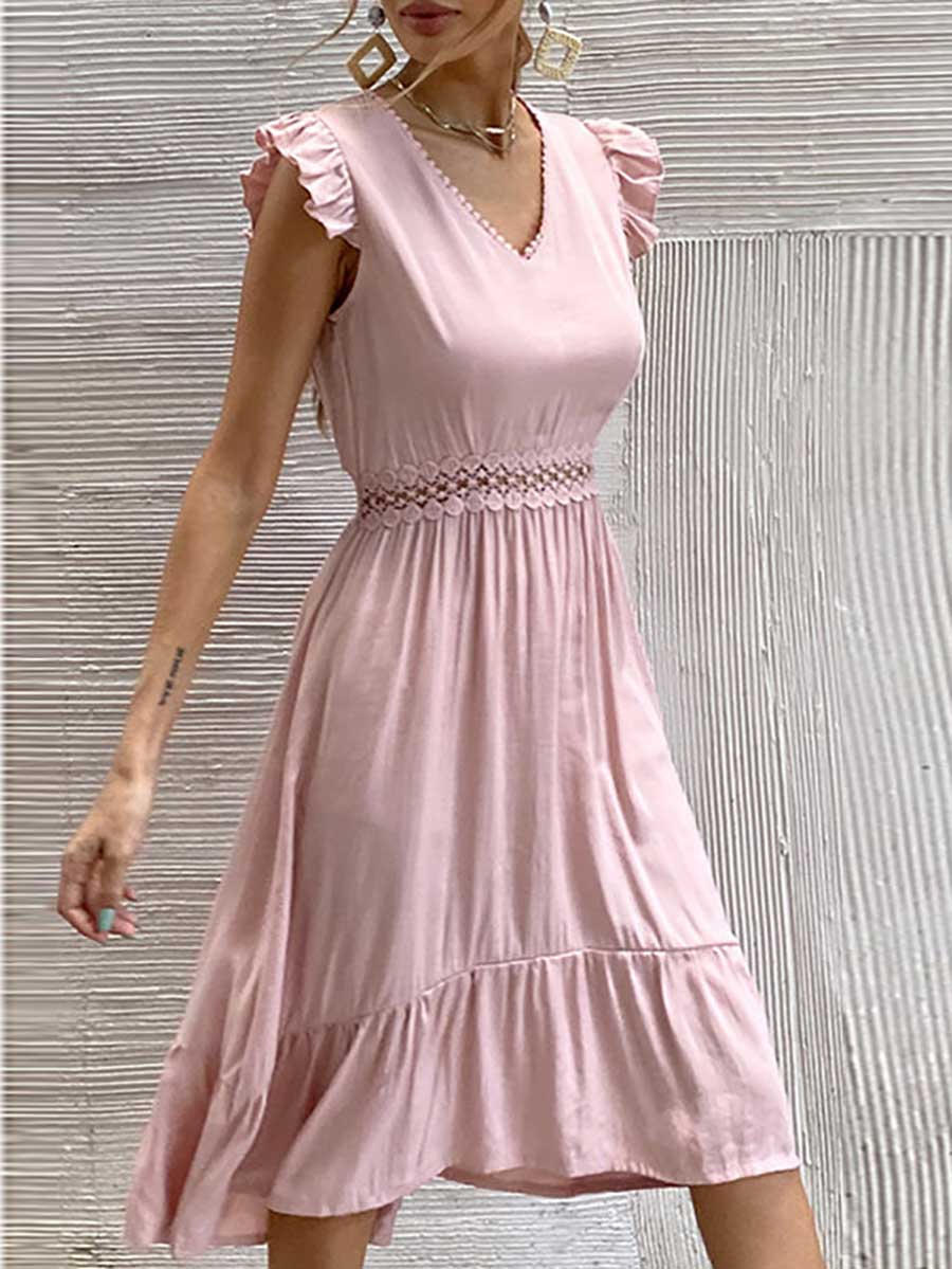 Amsoin Fashion Casual Solid Split Joint V Neck Irregular Dresses