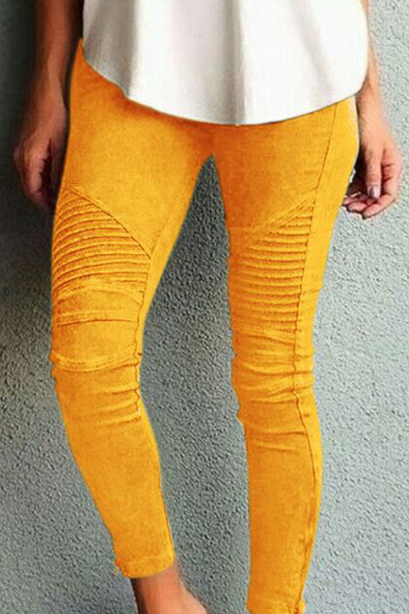 Amsoin Solid Skinny Mid Waist Pencil Bottoms(10 Colors)