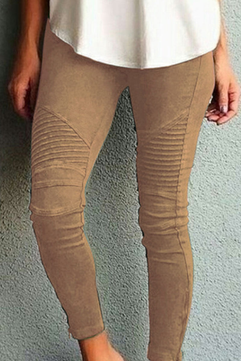 Amsoin Solid Skinny Mid Waist Pencil Bottoms(10 Colors)