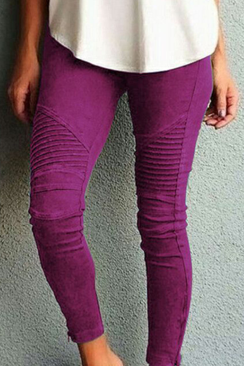 Amsoin Solid Skinny Mid Waist Pencil Bottoms(10 Colors)