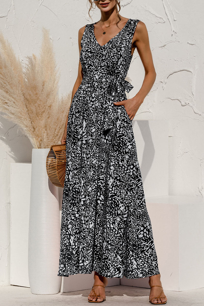 Amsoin Fashion Casual Leopard Patchwork V Neck A Line Dresses(5 colors)