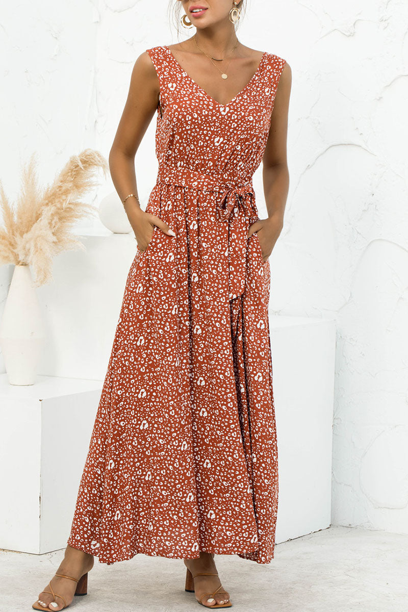 Amsoin Fashion Casual Leopard Patchwork V Neck A Line Dresses(5 colors)