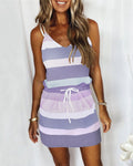 Amsoin Stripe Drawstring Colorful Sling Dress