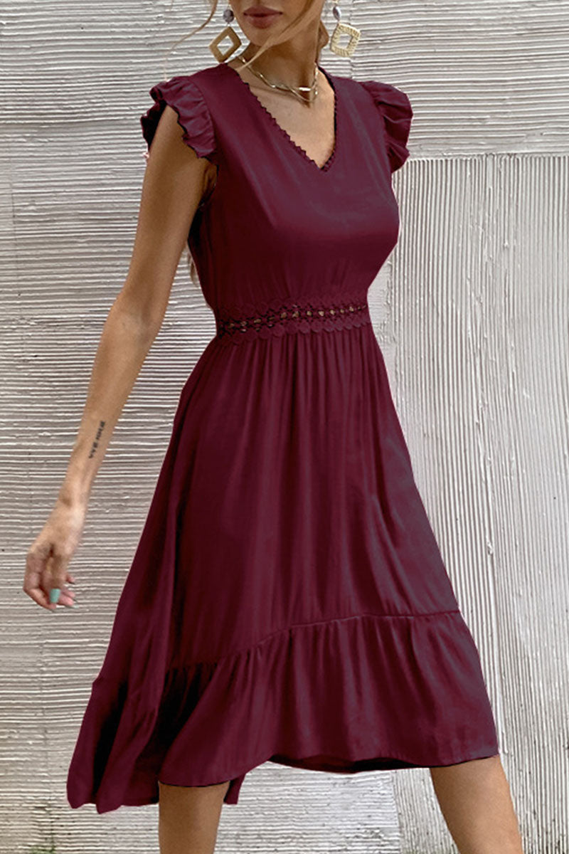 Amsoin Fashion Casual Solid Split Joint V Neck Irregular Dresses