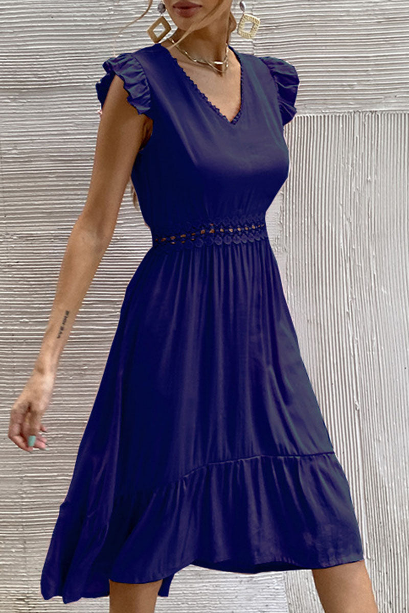 Amsoin Fashion Casual Solid Split Joint V Neck Irregular Dresses