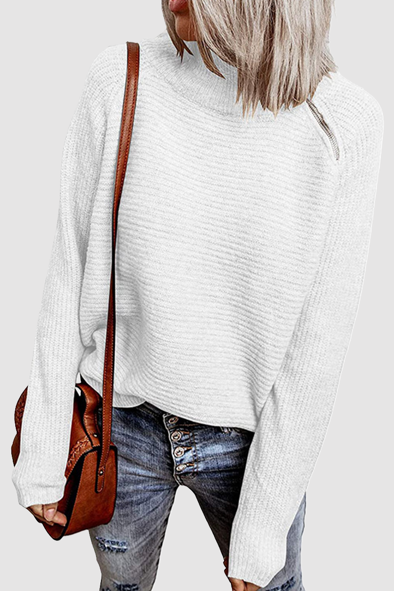 Amsoin Casual Solid Zipper O Neck Tops Sweater(4 Colors)