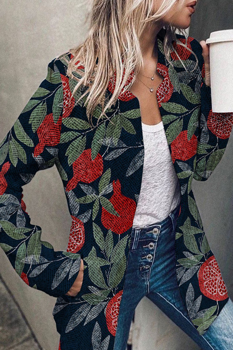 Amsoin Fashion Print Patchwork O Neck Outerwear(3 Colors)