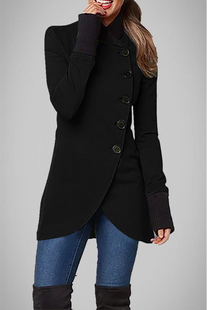 Amsoin Elegant College Solid Buttons POLO collar Outerwear