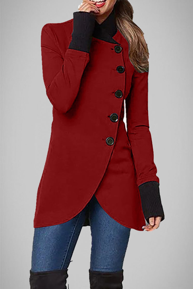 Amsoin Elegant College Solid Buttons POLO collar Outerwear
