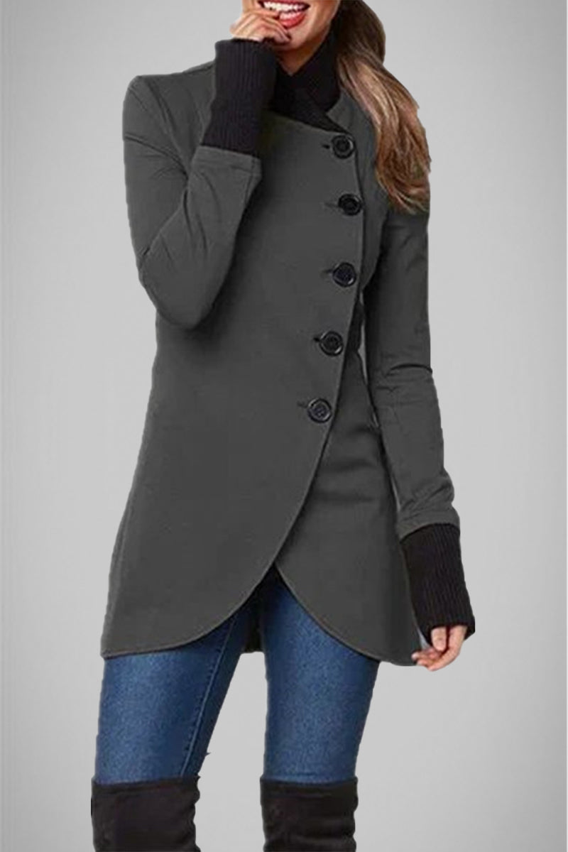 Amsoin Elegant College Solid Buttons POLO collar Outerwear