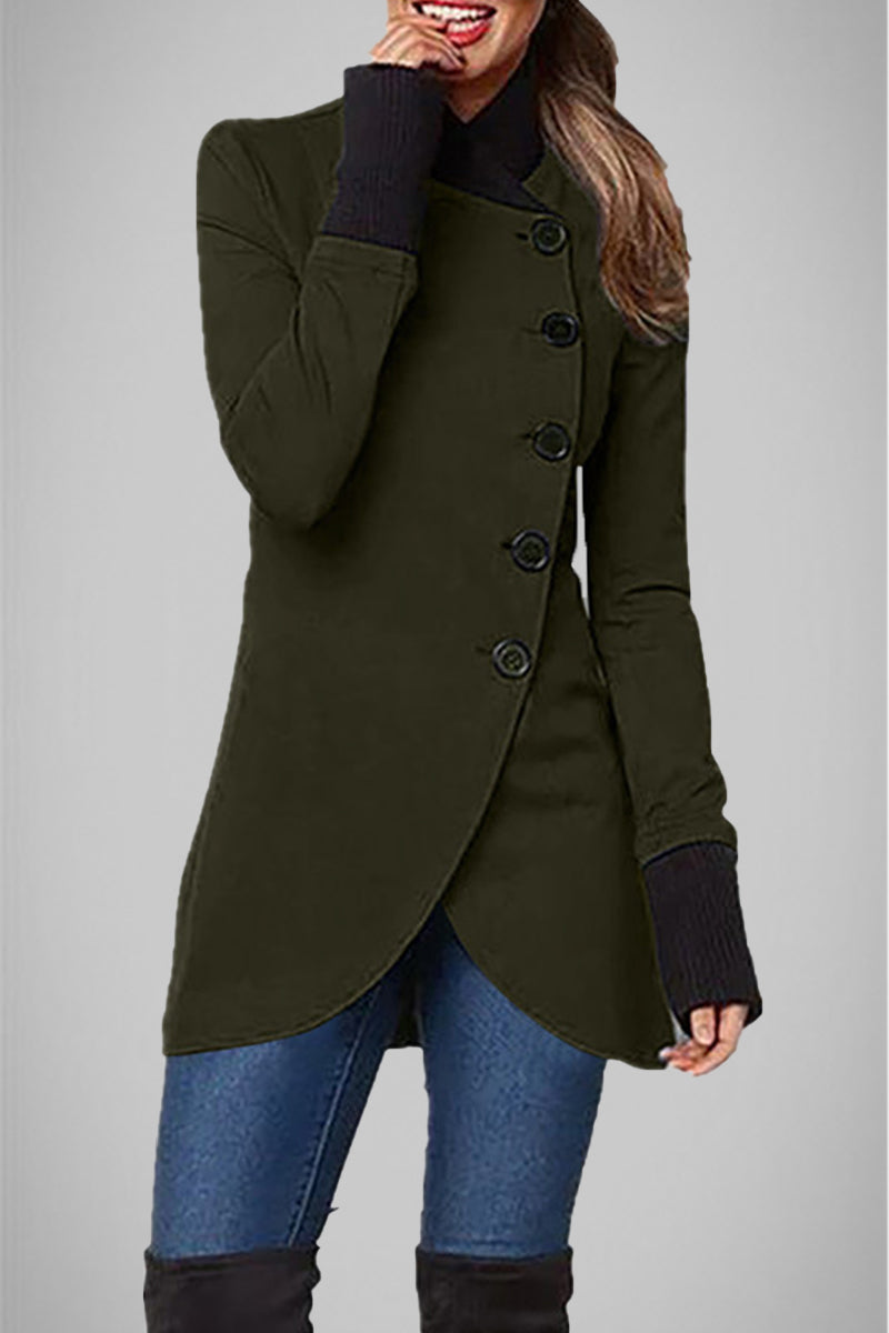 Amsoin Elegant College Solid Buttons POLO collar Outerwear