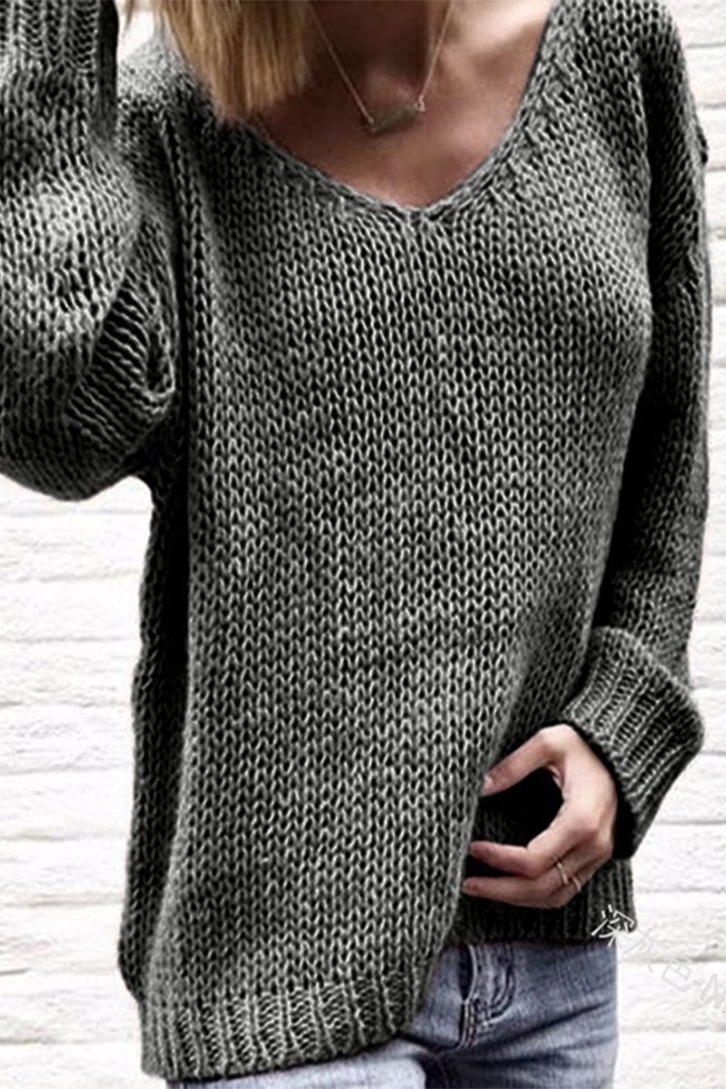 Amsoin Solid Color V Neck Sweaters(6 Colors)