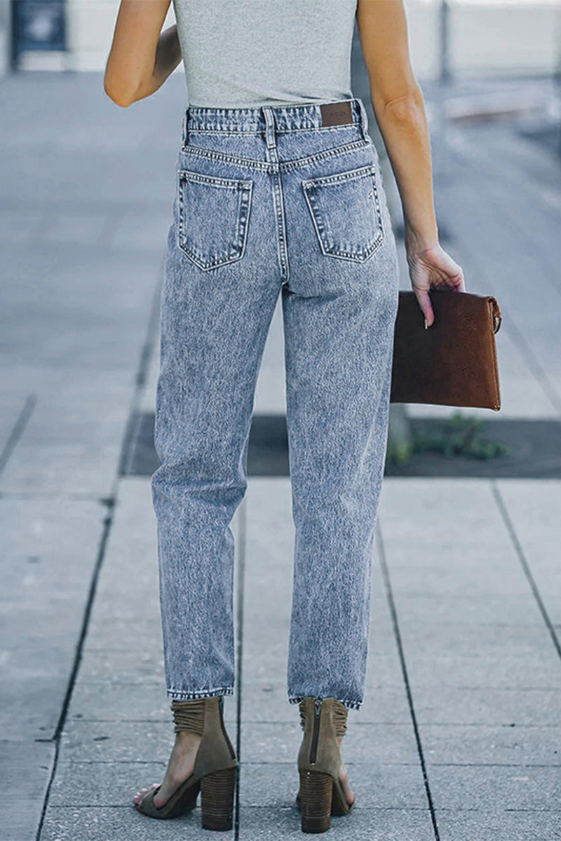 Amsoin Solid Straight Denim Jeans