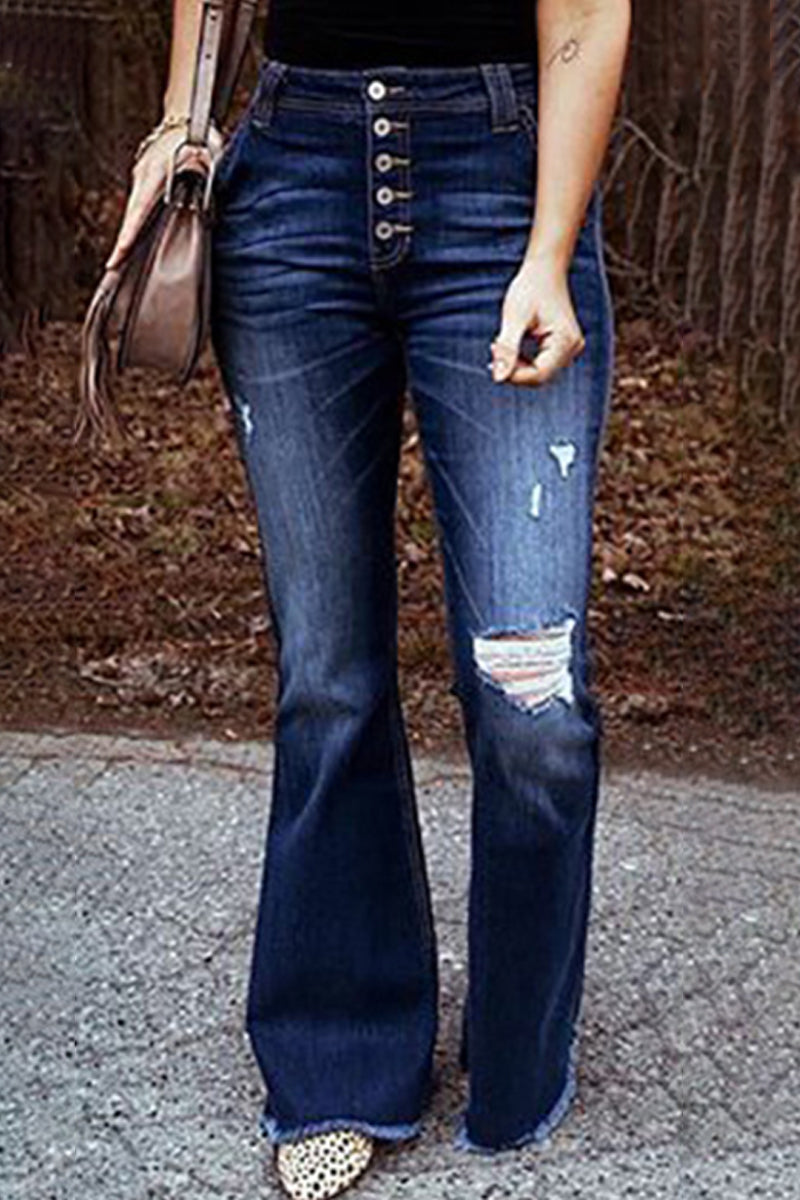 Amsoin Solid Color Straight Denim Jeans