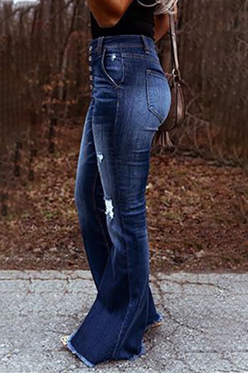 Amsoin Solid Color Straight Denim Jeans