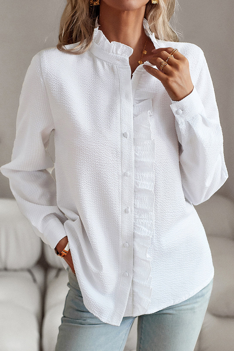 British Style Solid Patchwork Lotus Leaf Collar Tops