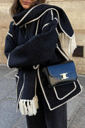 Casual British Style Solid Tassel Contrast Scarf Collar Outerwear(5 Colors)