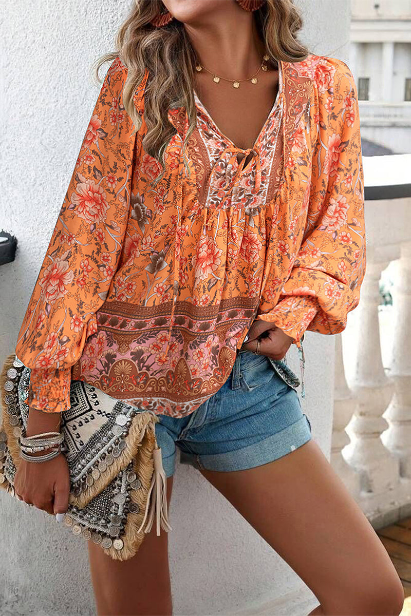 Amsoin Elegant Floral Bandage V Neck Tops