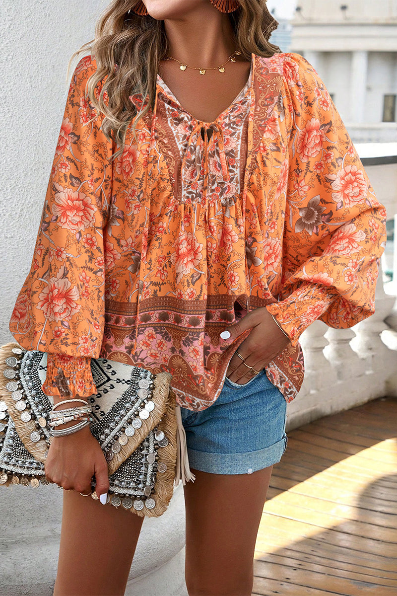 Amsoin Elegant Floral Bandage V Neck Tops