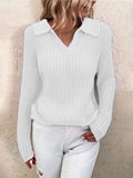 Amsoin Lapel Solid Slim Fit Knit Sweater