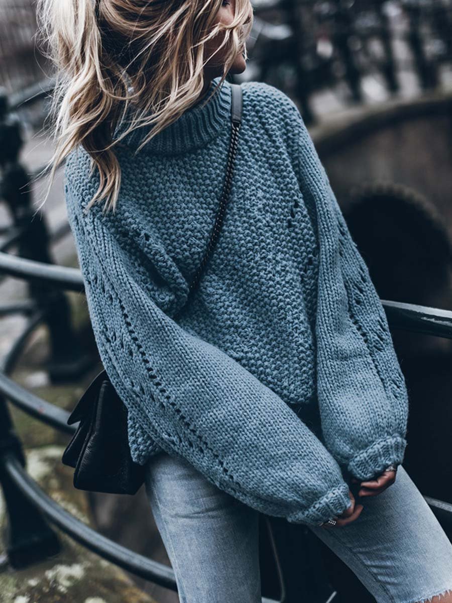 Amsoin Solid Color Pullover Hollow Jumper
