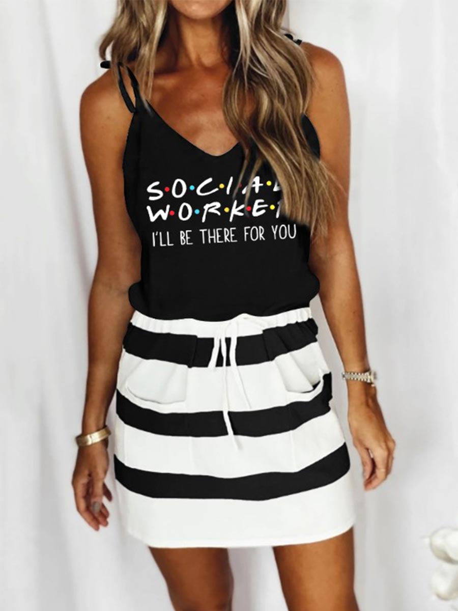 Amsoin Printed Sleeveless Mini Dress