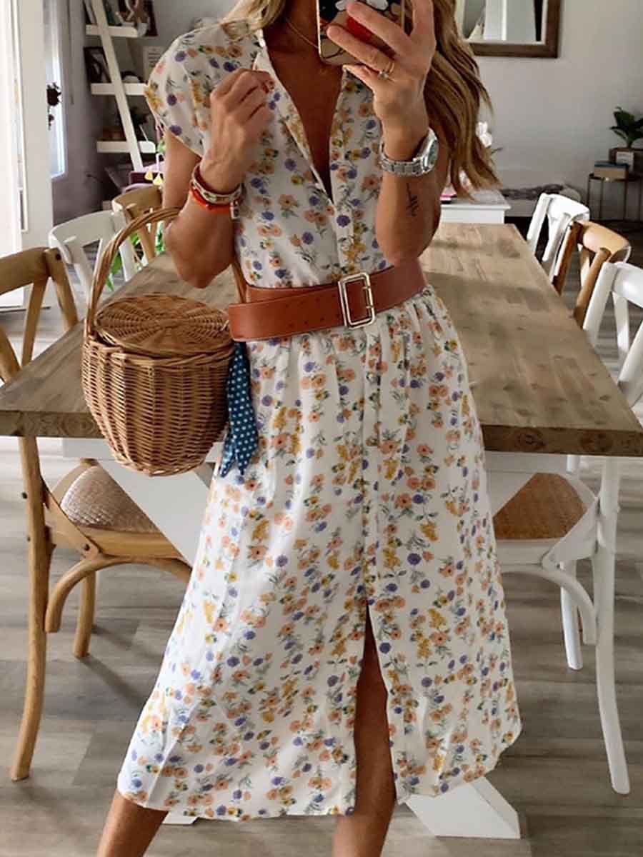Amsoin Printed Slit Dress