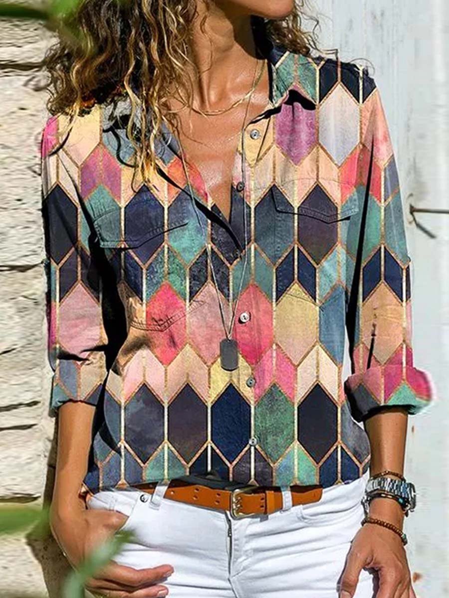 Amsoin Multicolor Print Shirt