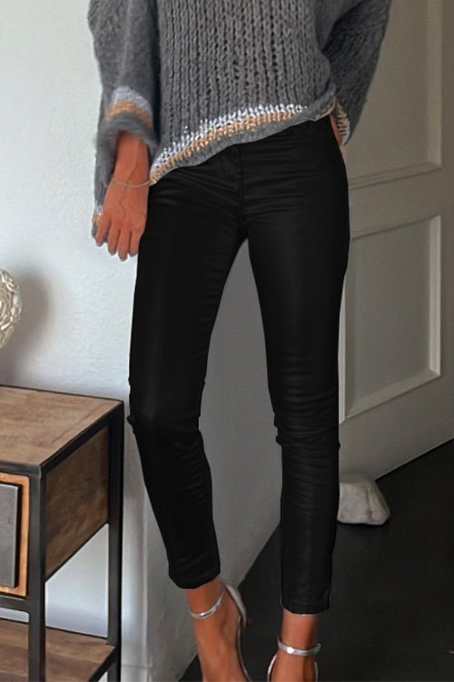 Amsoin Slim Fit Faux Leather Leggings Pants with Pockets