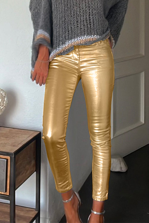 Amsoin Slim Fit Faux Leather Leggings Pants with Pockets