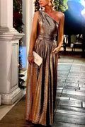 Amsoin One Shoulder Sleeveless Waisted Swing Party Dress with Pockets