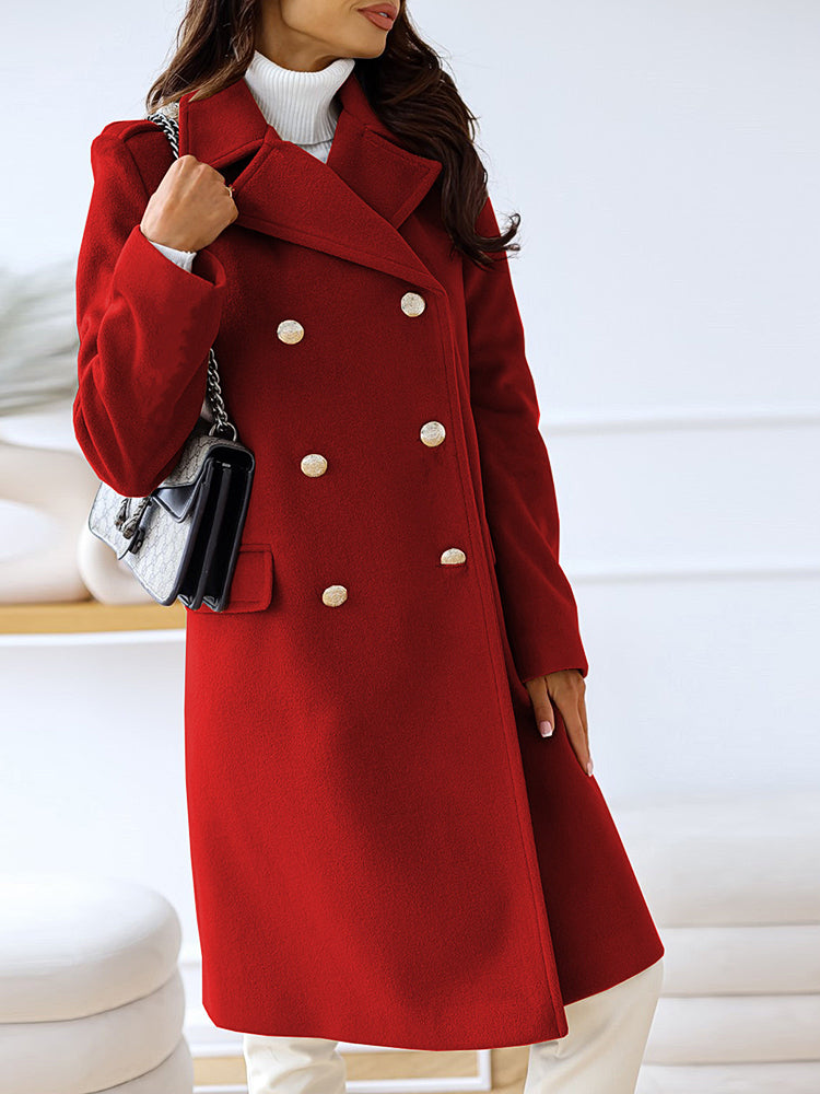 Amsoin Lapel Double Breasted Woolen Coat