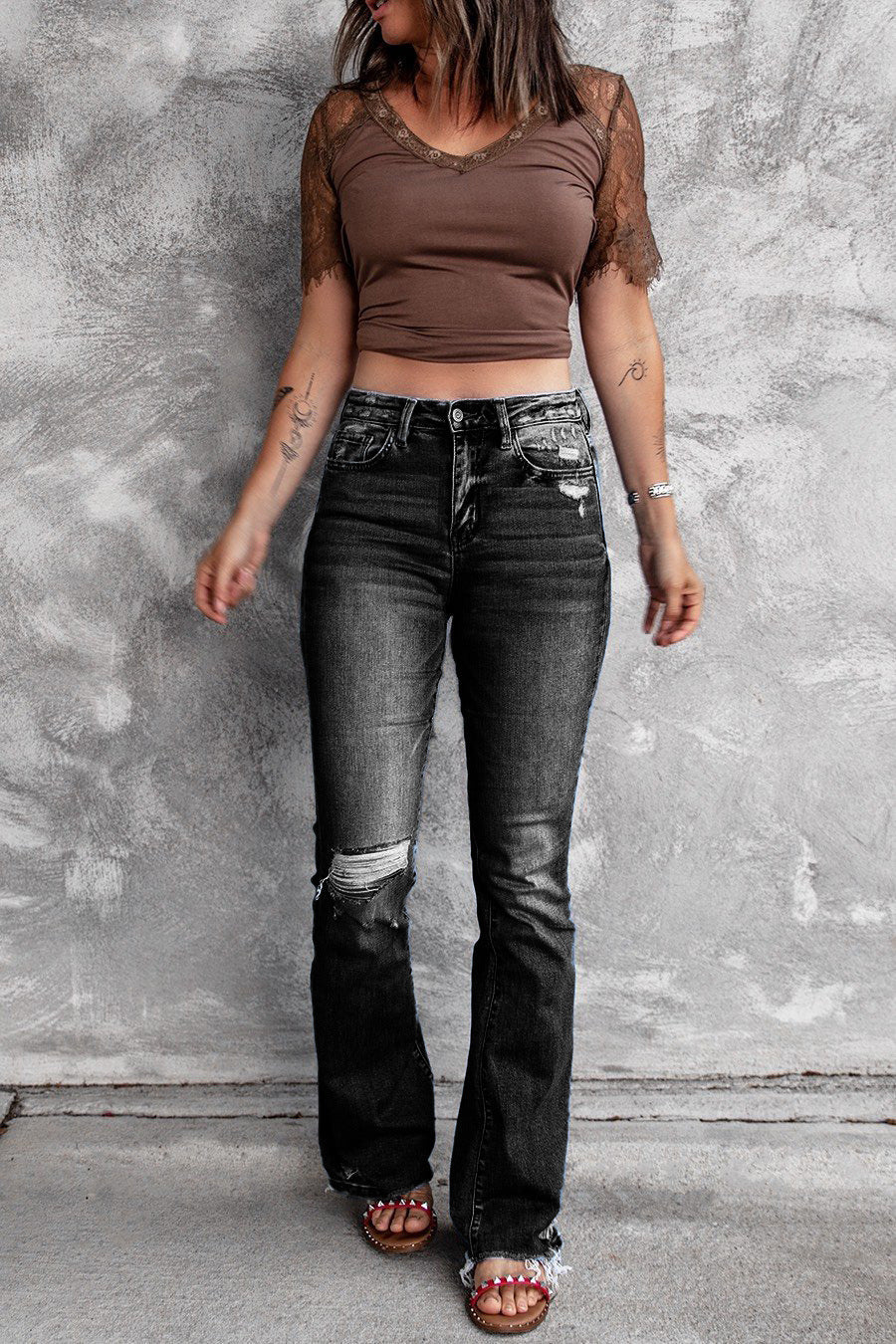 Amsoin Retro Stretch Slim Micro Flared Pants
