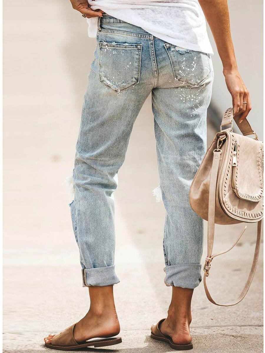 Amsoin Washed Casual Ripped Jeans