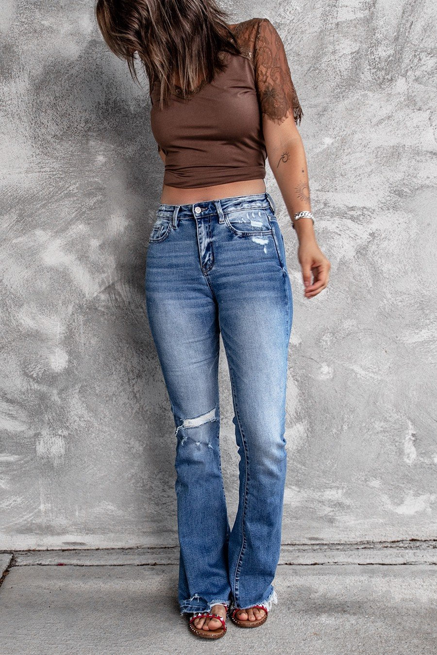 Amsoin Retro Stretch Slim Micro Flared Pants