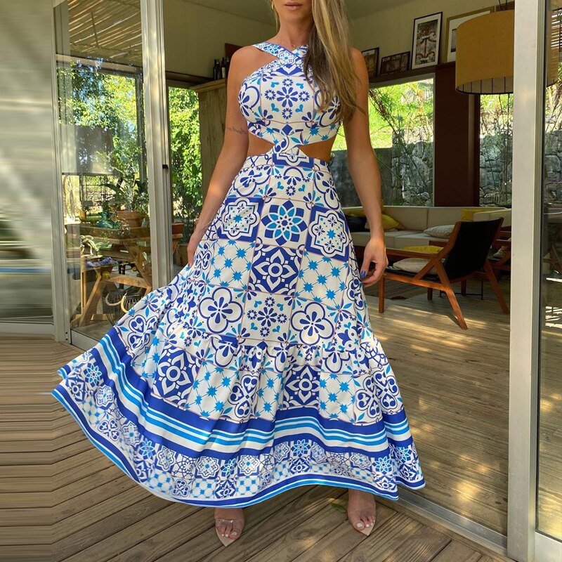 Amsoin Halter Waist Long Dress