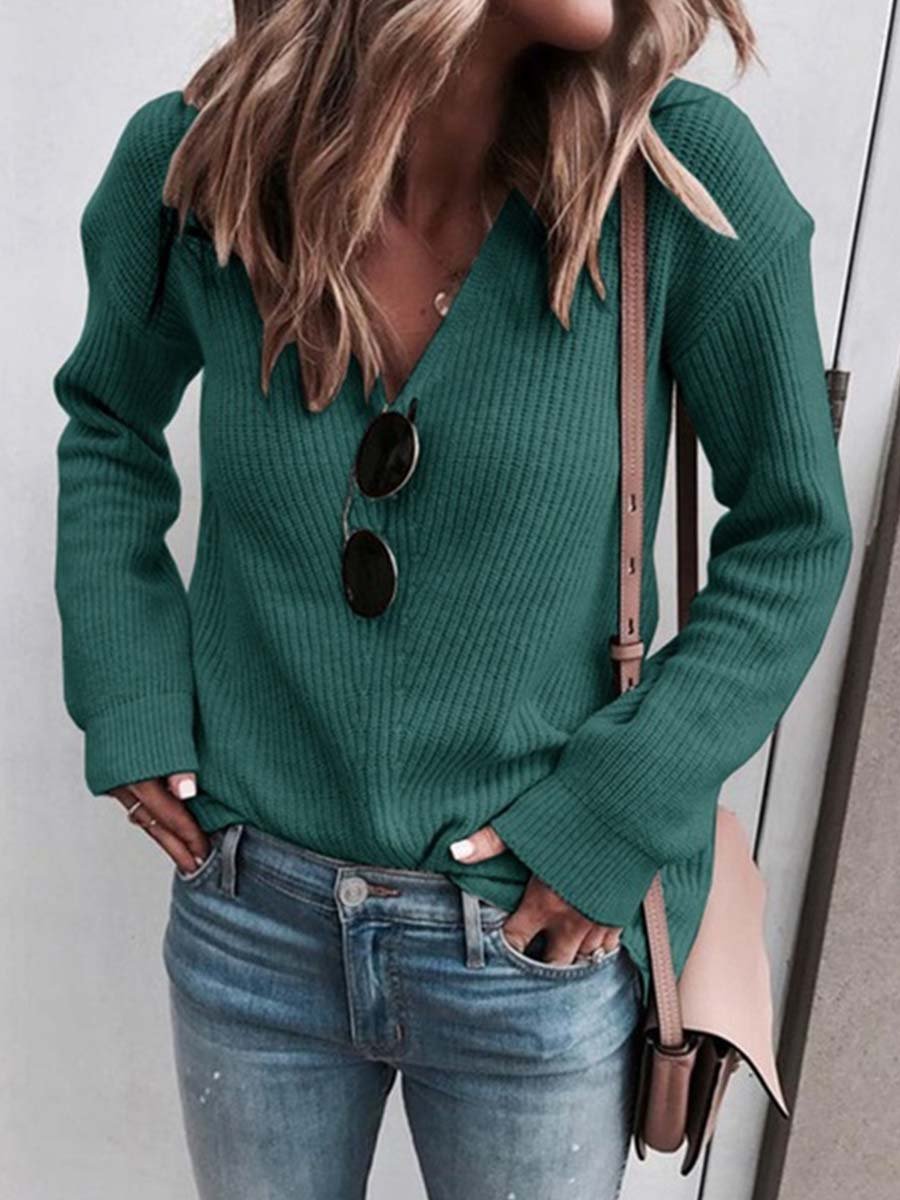Amsoin Fashion V-Neck Knit Top