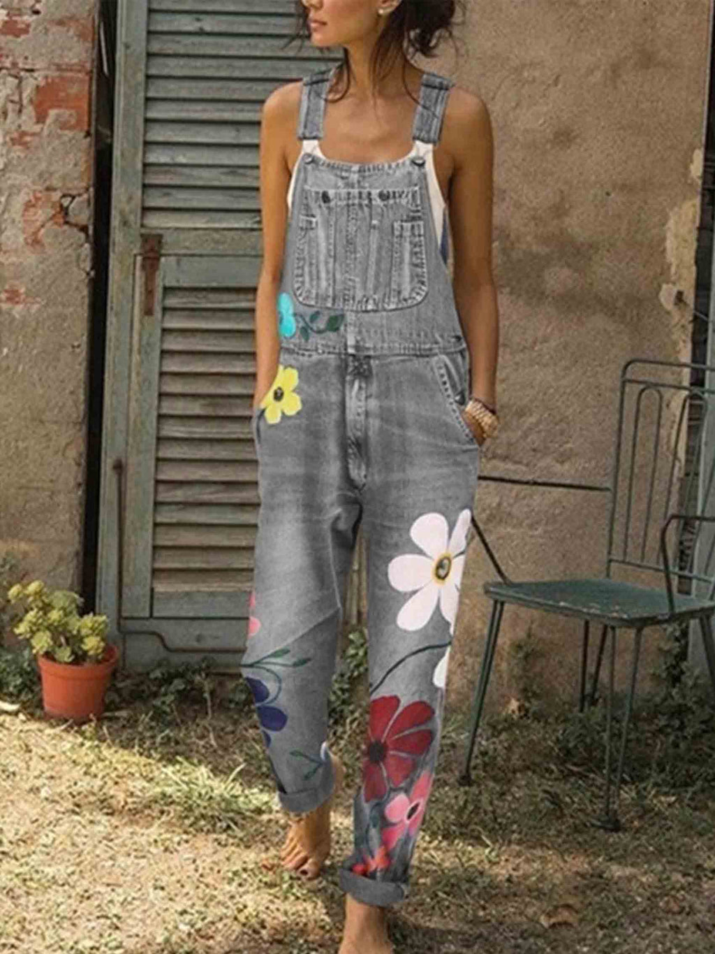 Amsoin Flower Printed Jeans