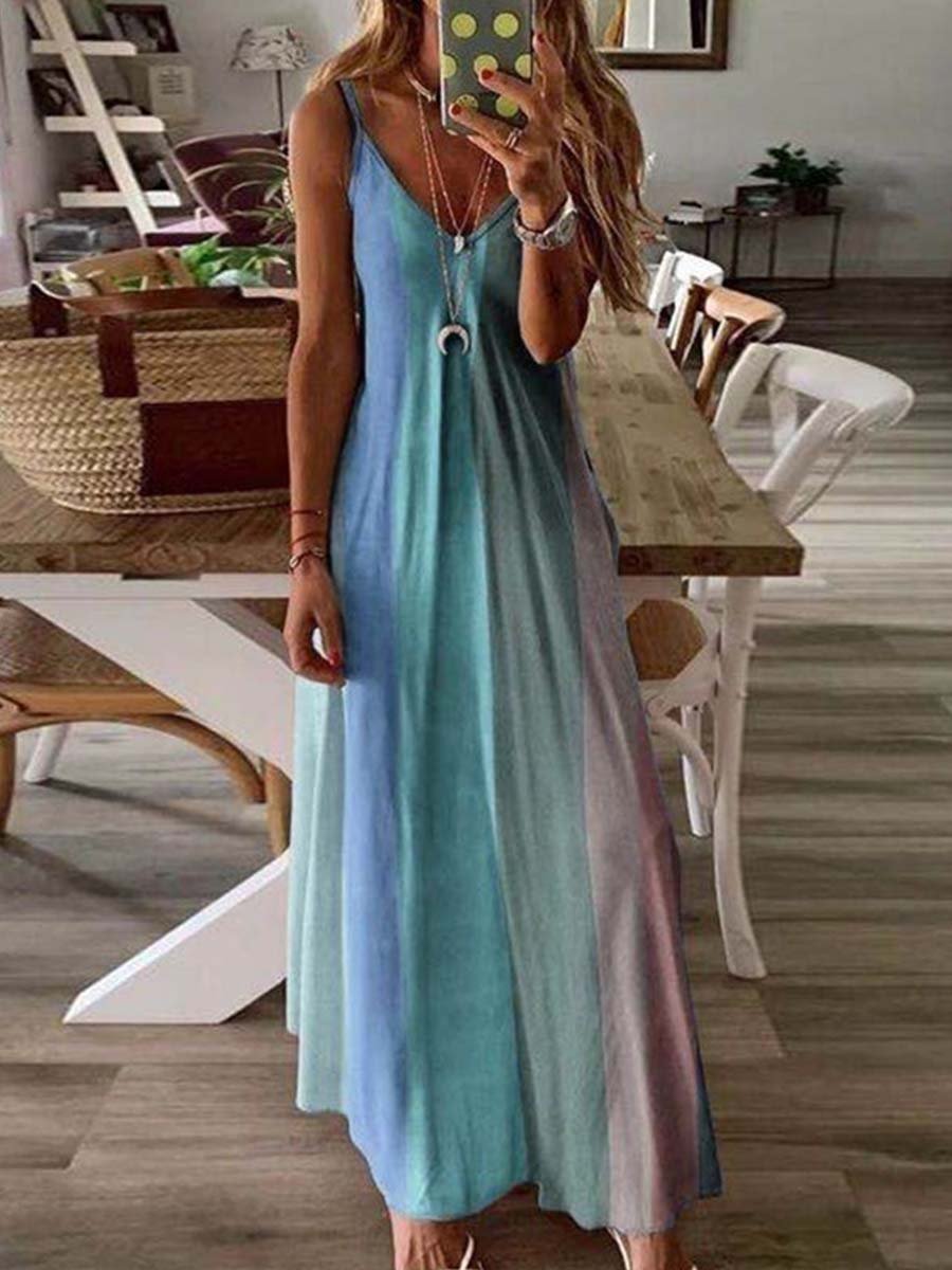 Amsoin Multicolor Tie-Dye Sling Dress