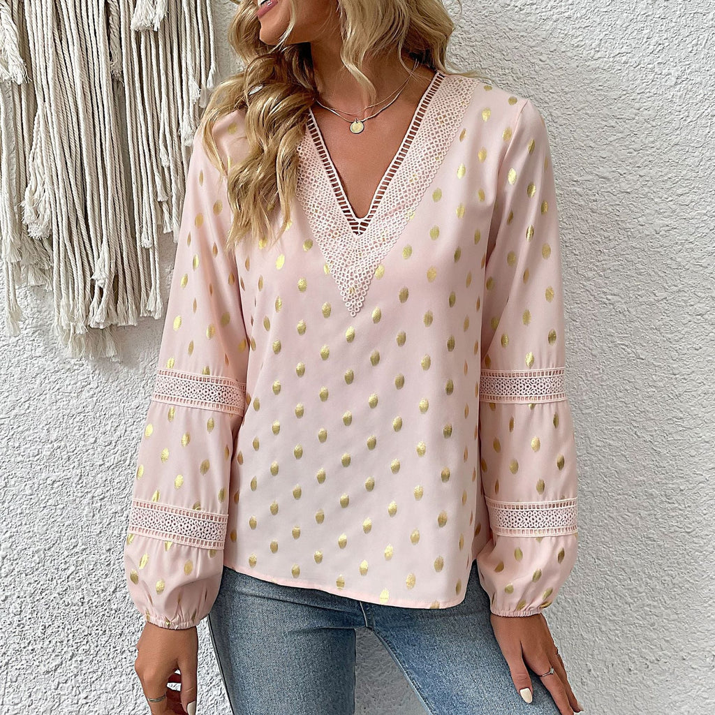 Amsoin Hollowed Out V Neck Tops