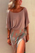 Amsoin Half Flare Sleeves Loose Fit Cozy Top