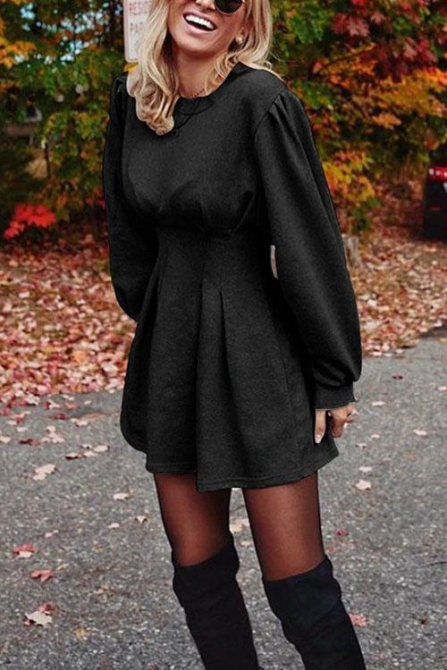 Amsoin Ruched Waisted Swing Mini Dress