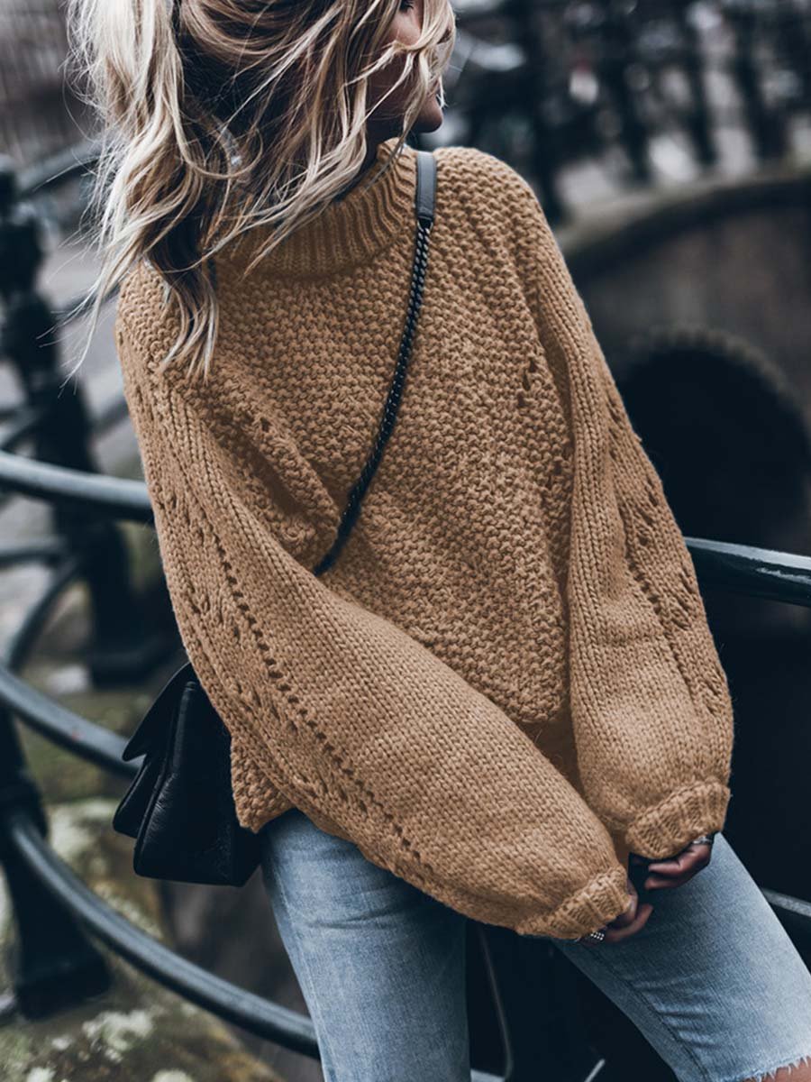Amsoin Solid Color Pullover Hollow Jumper