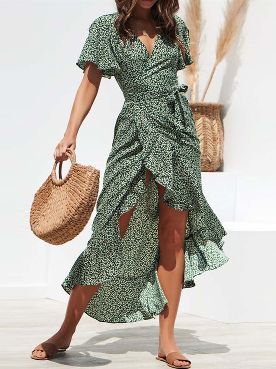 Amsoin Irregular Chiffon Print Dress