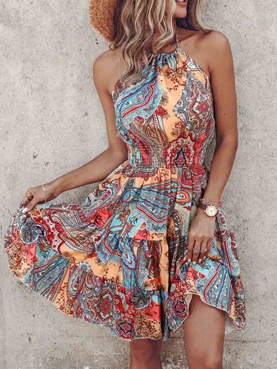 Amsoin Fashion Sexy Off-shoulder Halter Neck Dress